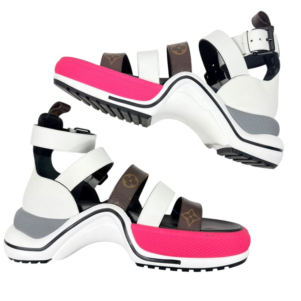 Louis Vuitton Archlight Leather Monogram Sandals White Pink Size 41 - Picture 6 of 10